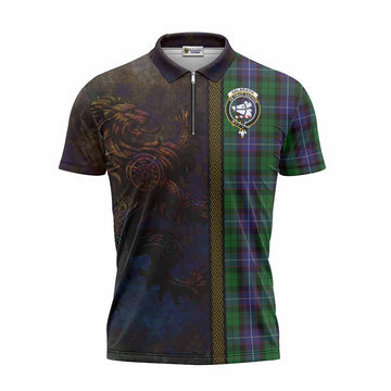Galbraith Tartan Family Crest Zipper Polo Shirt Alba Gu Brath Be Brave Lion Ancient Style Unisex - Tartan Vibes Clothing