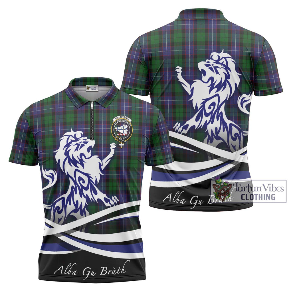 Galbraith Tartan Zipper Polo Shirt with Alba Gu Brath Regal Lion Emblem Unisex - Tartanvibesclothing Shop