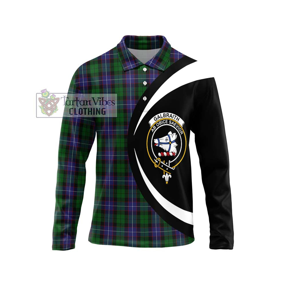 Galbraith Tartan Long Sleeve Polo Shirt with Family Crest Circle Style Unisex - Tartan Vibes Clothing