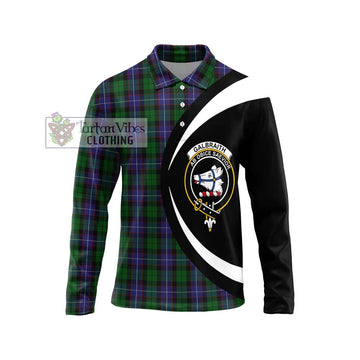 Galbraith Tartan Long Sleeve Polo Shirt with Family Crest Circle Style