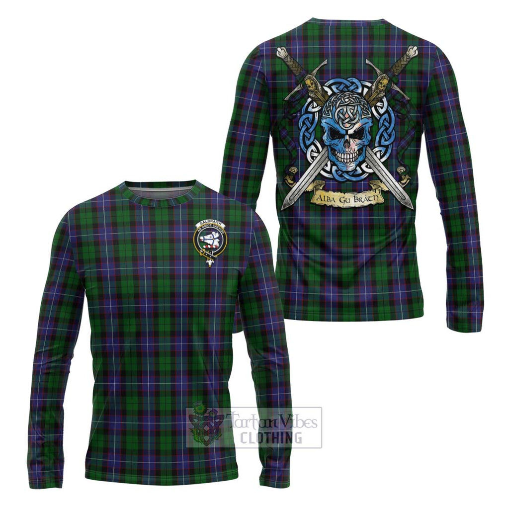 Tartan Vibes Clothing Galbraith Tartan Long Sleeve T-Shirt with Family Crest Celtic Skull Style