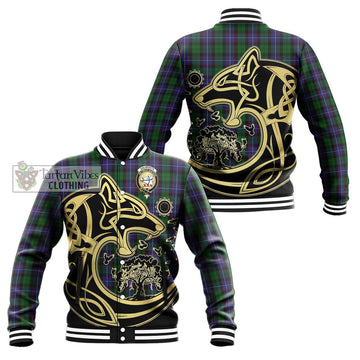 Galbraith Tartan Baseball Jacket with Family Crest Celtic Wolf Style