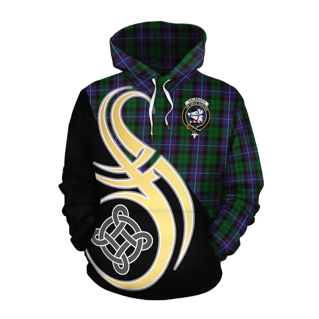 Tartan Vibes Clothing Galbraith Tartan Cotton Hoodie with Family Crest and Celtic Symbol Style