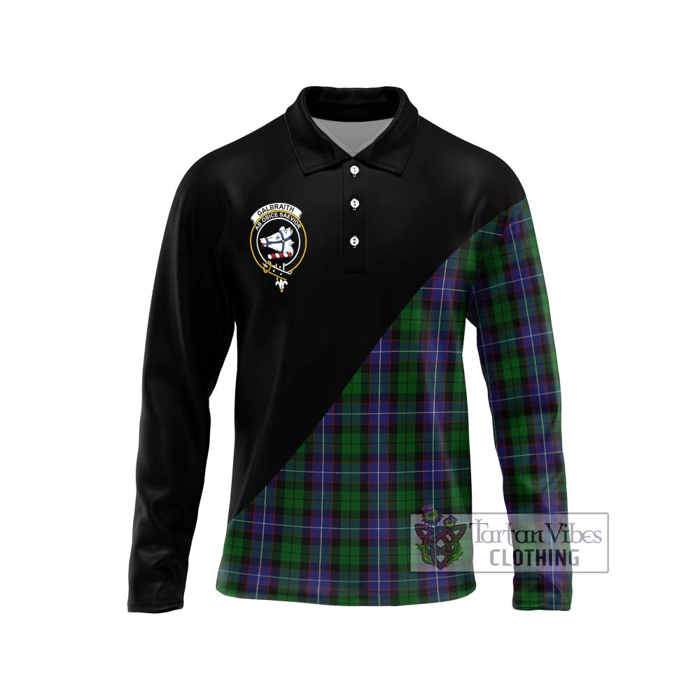 Galbraith Tartan Long Sleeve Polo Shirt with Family Crest and Military Logo Style Unisex - Tartanvibesclothing Shop