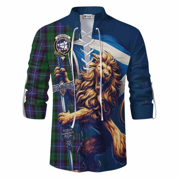 Galbraith Tartan Family Crest Ghillie Kilt Shirt with Scottish Majestic Lion