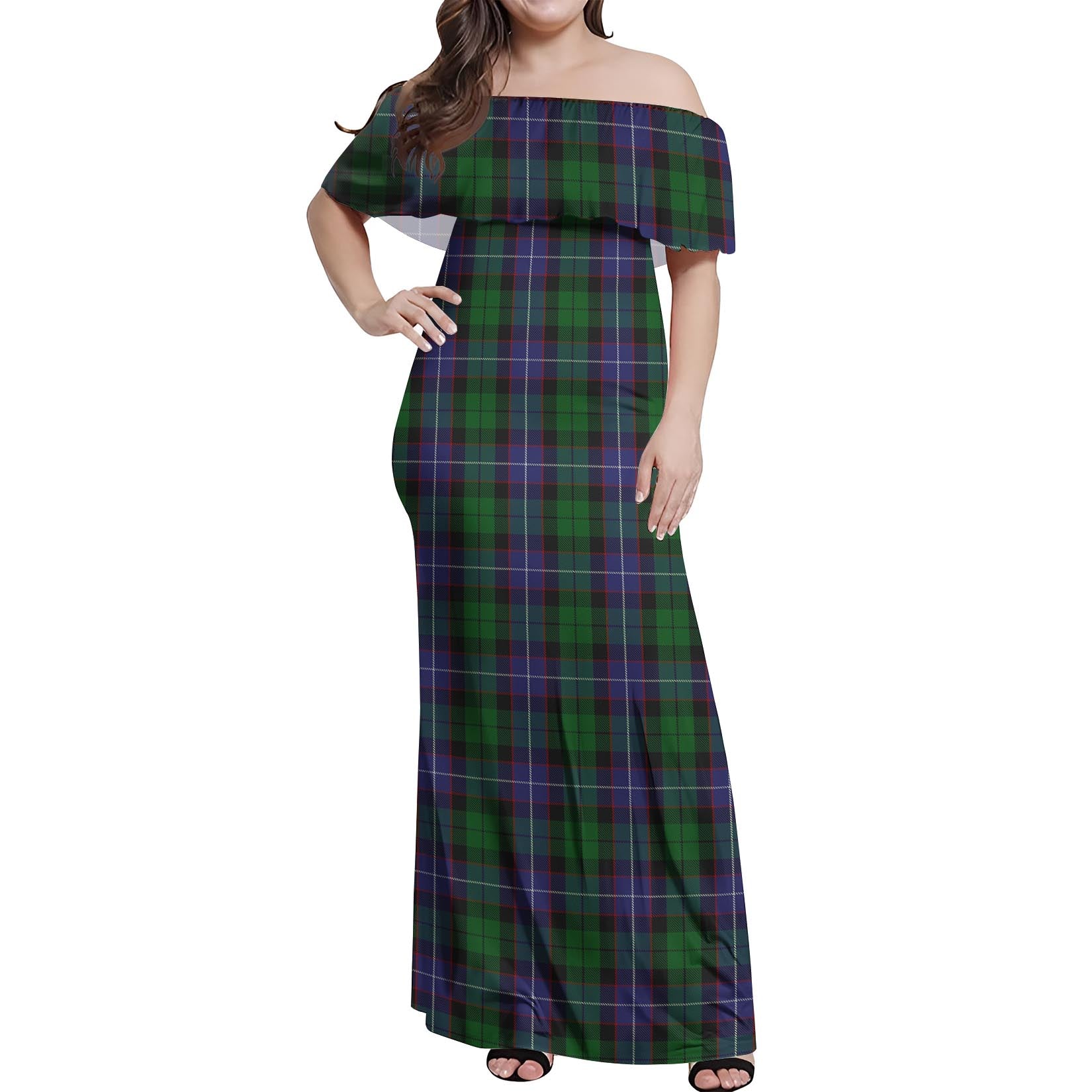 Galbraith Tartan Off Shoulder Long Dress Women's Dress - Tartanvibesclothing