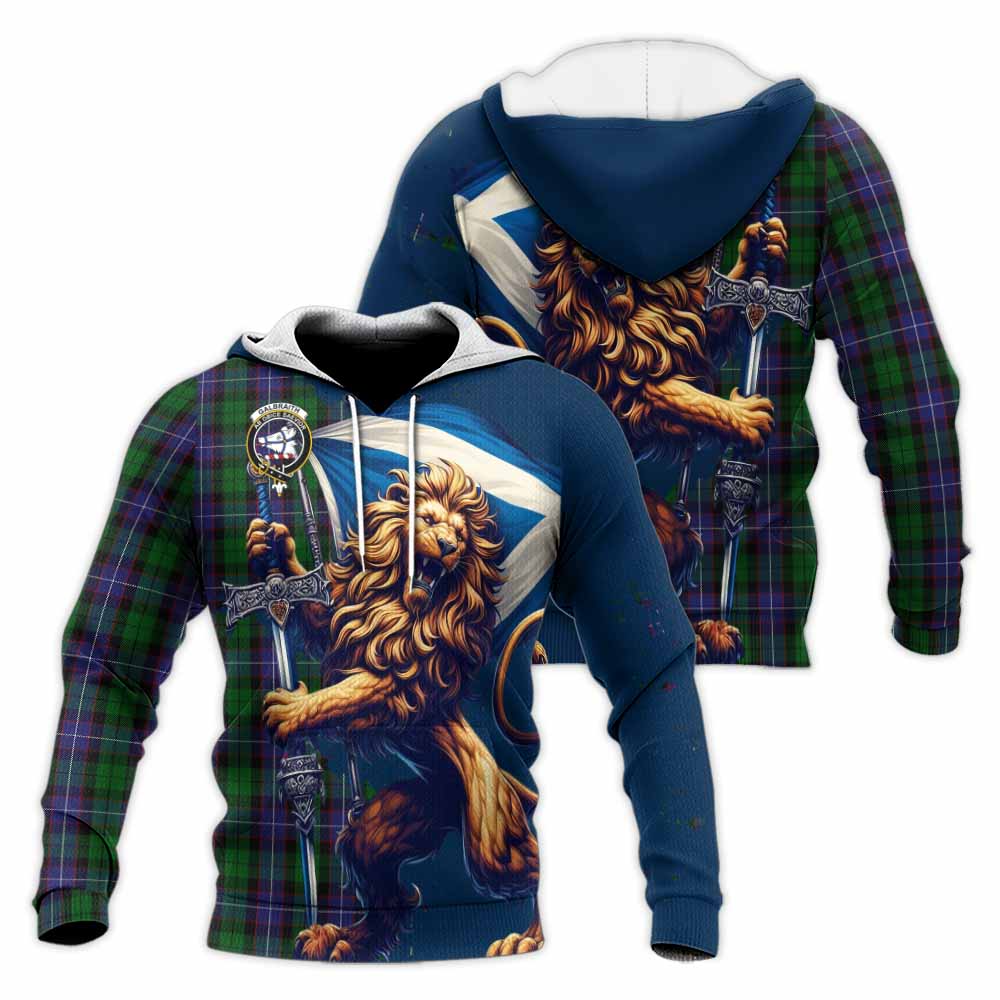 Tartan Vibes Clothing Galbraith Tartan Family Crest Knitted Hoodie with Scottish Majestic Lion