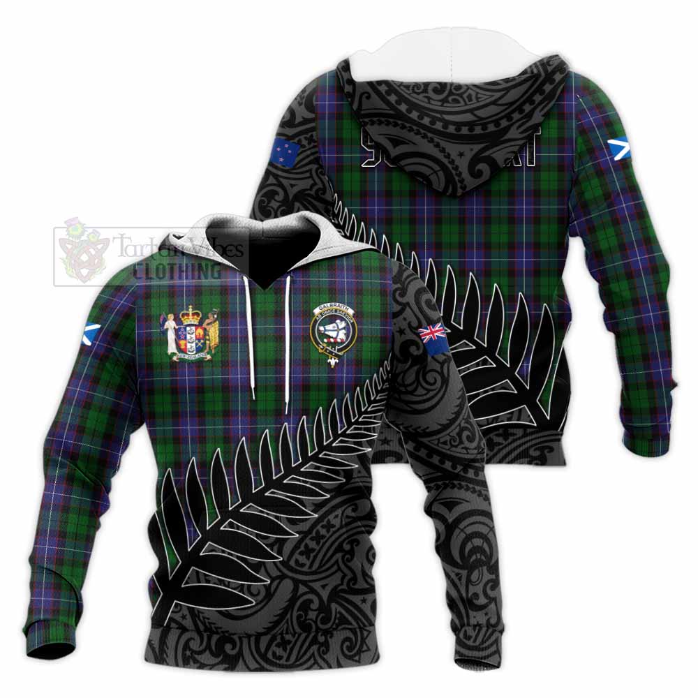 Tartan Vibes Clothing Galbraith Crest Tartan Knitted Hoodie with New Zealand Silver Fern Half Style