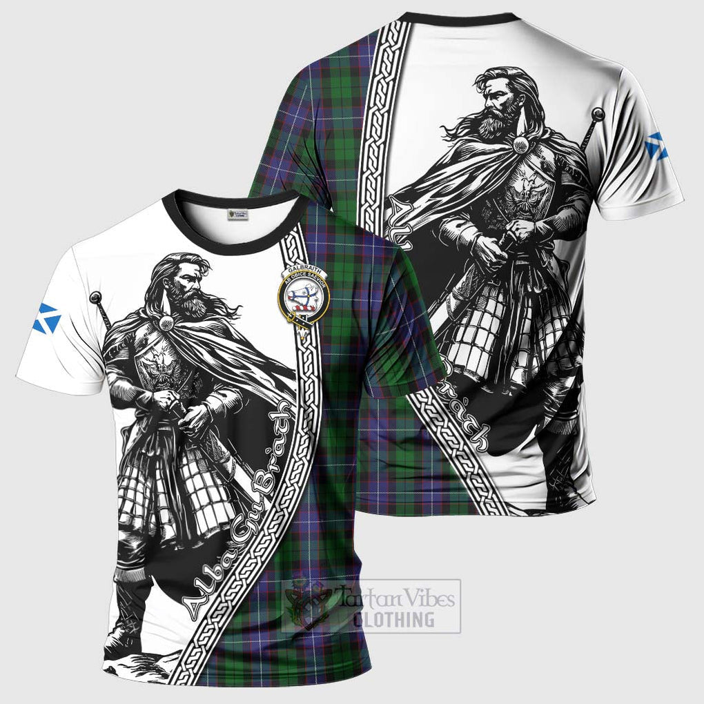 Tartan Vibes Clothing Galbraith Tartan Clan Crest T-Shirt with Highlander Warrior Celtic Style