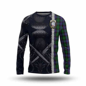 Galbraith Tartan Long Sleeve T-Shirt with Family Crest Cross Sword Thistle Celtic Vibes