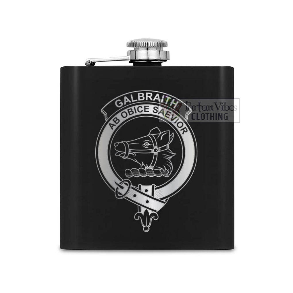 Tartan Vibes Clothing Galbraith Crest Hip Flask Set 7oz Black Stainless Steel with A Gift Box