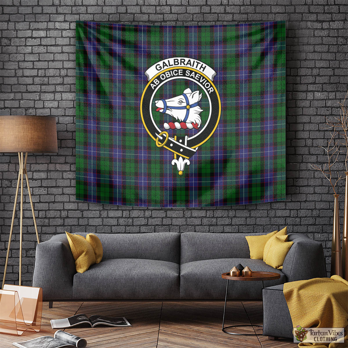 Tartan Vibes Clothing Galbraith Tartan Tapestry Wall Hanging and Home Decor for Room with Family Crest