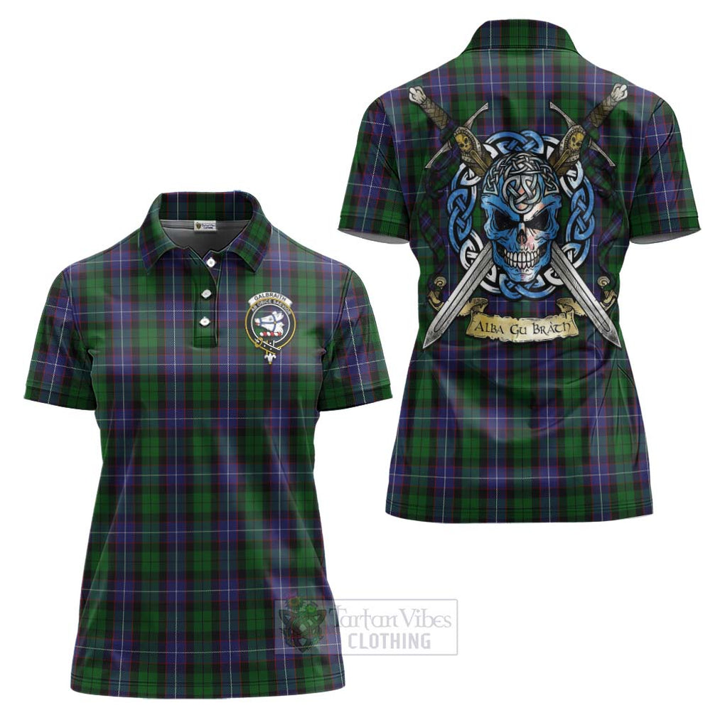 Tartan Vibes Clothing Galbraith Tartan Women's Polo Shirt with Family Crest Celtic Skull Style