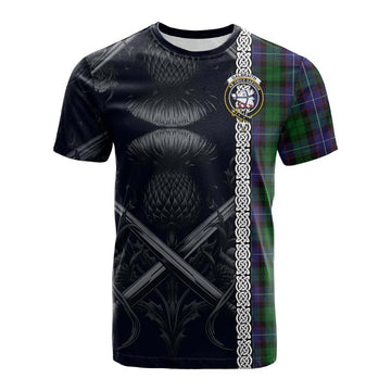 Galbraith Tartan Cotton T-shirt with Family Crest Cross Sword Thistle Celtic Vibes