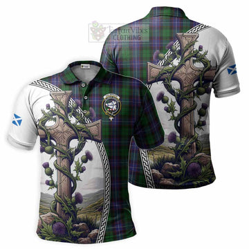 Galbraith Tartan Polo Shirt with Family Crest and St. Andrew's Cross Accented by Thistle Vines