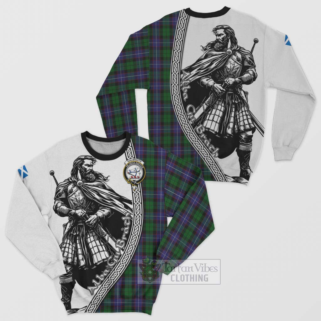 Tartan Vibes Clothing Galbraith Tartan Clan Crest Sweatshirt with Highlander Warrior Celtic Style