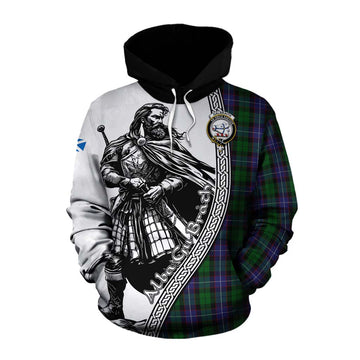 Galbraith Tartan Clan Crest Cotton Hoodie with Highlander Warrior Celtic Style