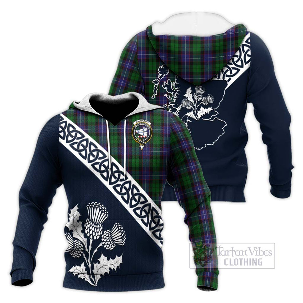 Tartan Vibes Clothing Galbraith Tartan Knitted Hoodie Featuring Thistle and Scotland Map