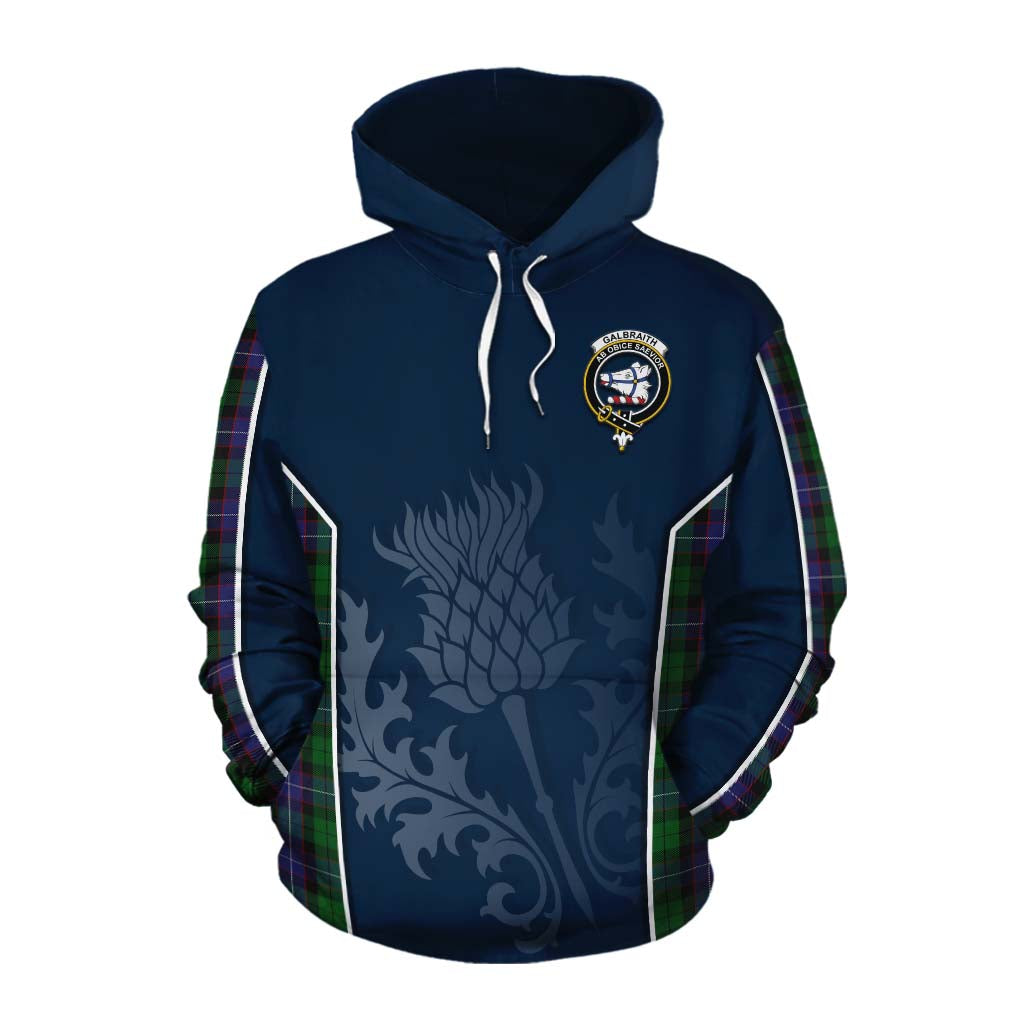 Tartan Vibes Clothing Galbraith Tartan Cotton Hoodie with Family Crest and Scottish Thistle Vibes Sport Style