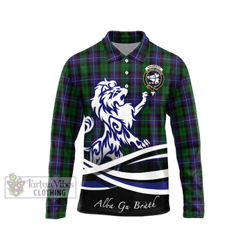 Galbraith Tartan Long Sleeve Polo Shirt with Alba Gu Brath Regal Lion Emblem