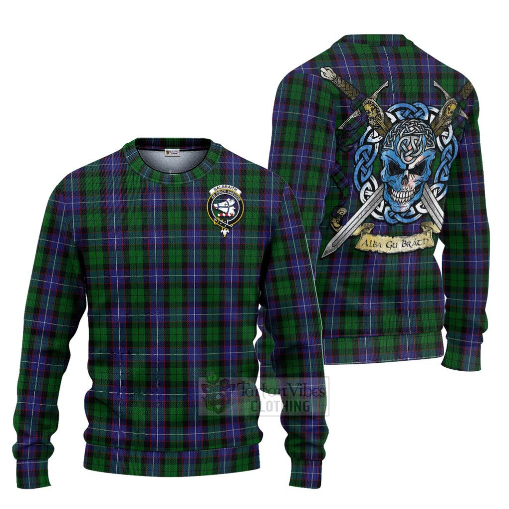 Tartan Vibes Clothing Galbraith Tartan Knitted Sweater with Family Crest Celtic Skull Style