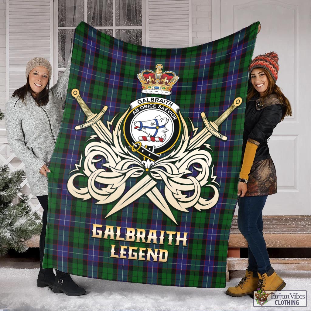 Tartan Vibes Clothing Galbraith Tartan Blanket with Clan Crest and the Golden Sword of Courageous Legacy