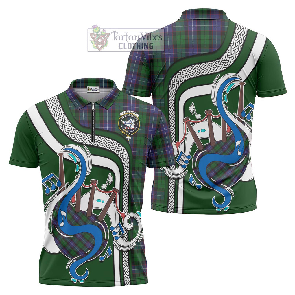 Galbraith Tartan Zipper Polo Shirt with Epic Bagpipe Style Unisex - Tartanvibesclothing Shop