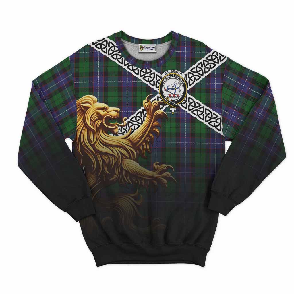 Galbraith Crest Tartan Sweatshirt with Golden Lion Emblem Celtic Style Unisex - Tartan Vibes Clothing