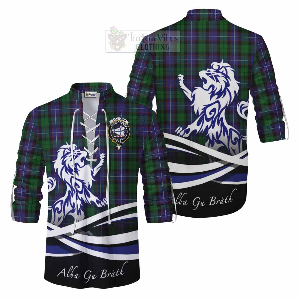 Tartan Vibes Clothing Galbraith Tartan Ghillie Kilt Shirt with Alba Gu Brath Regal Lion Emblem