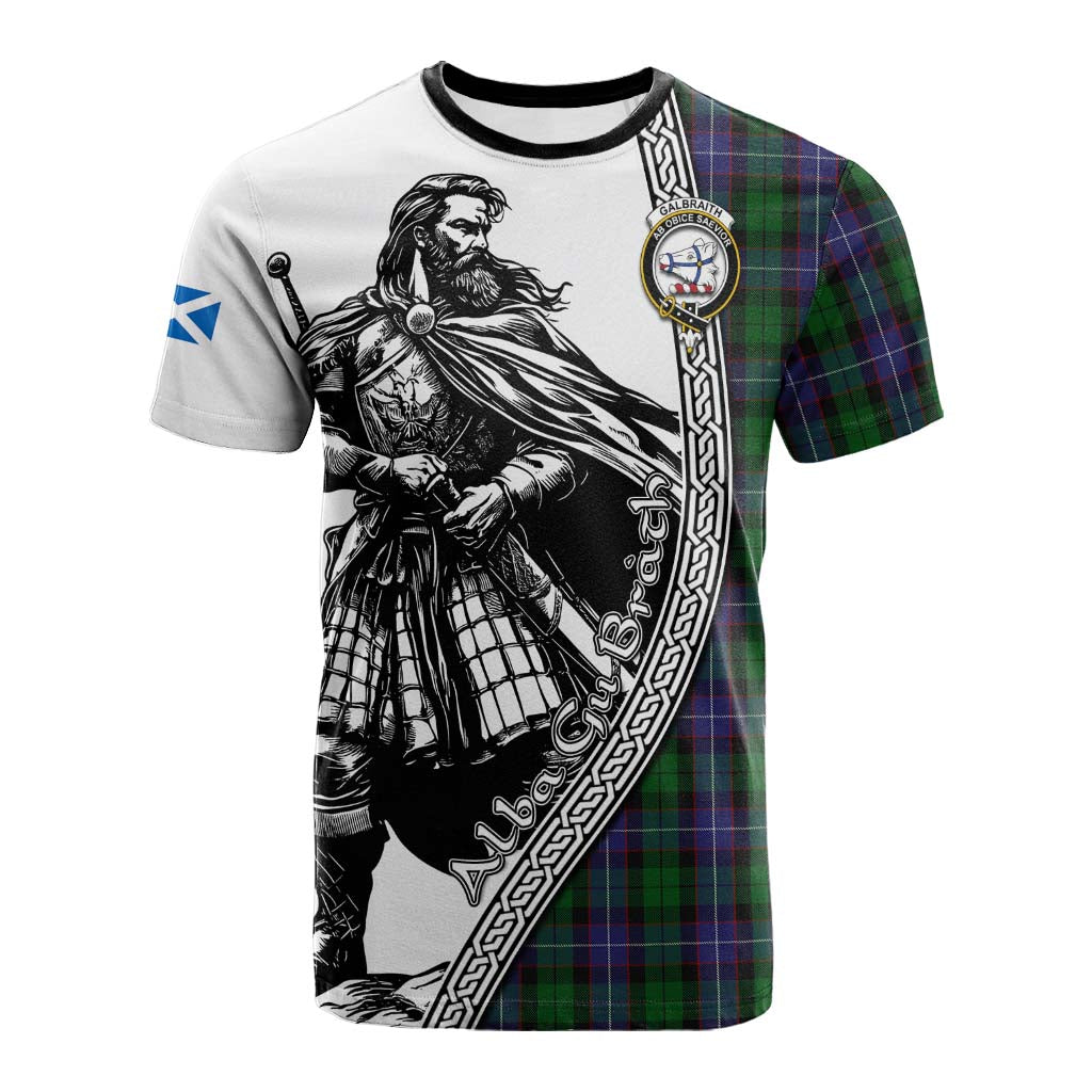 Galbraith Tartan Clan Crest Cotton T-shirt with Highlander Warrior Celtic Style