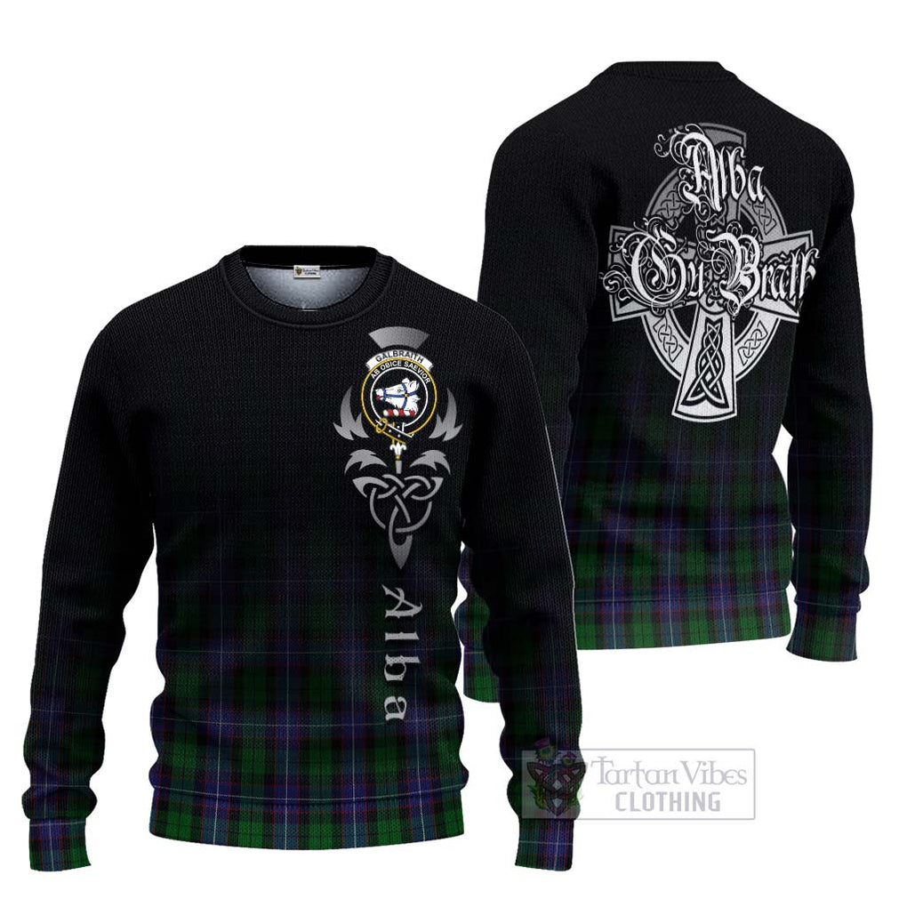 Tartan Vibes Clothing Galbraith Tartan Knitted Sweater Featuring Alba Gu Brath Family Crest Celtic Inspired