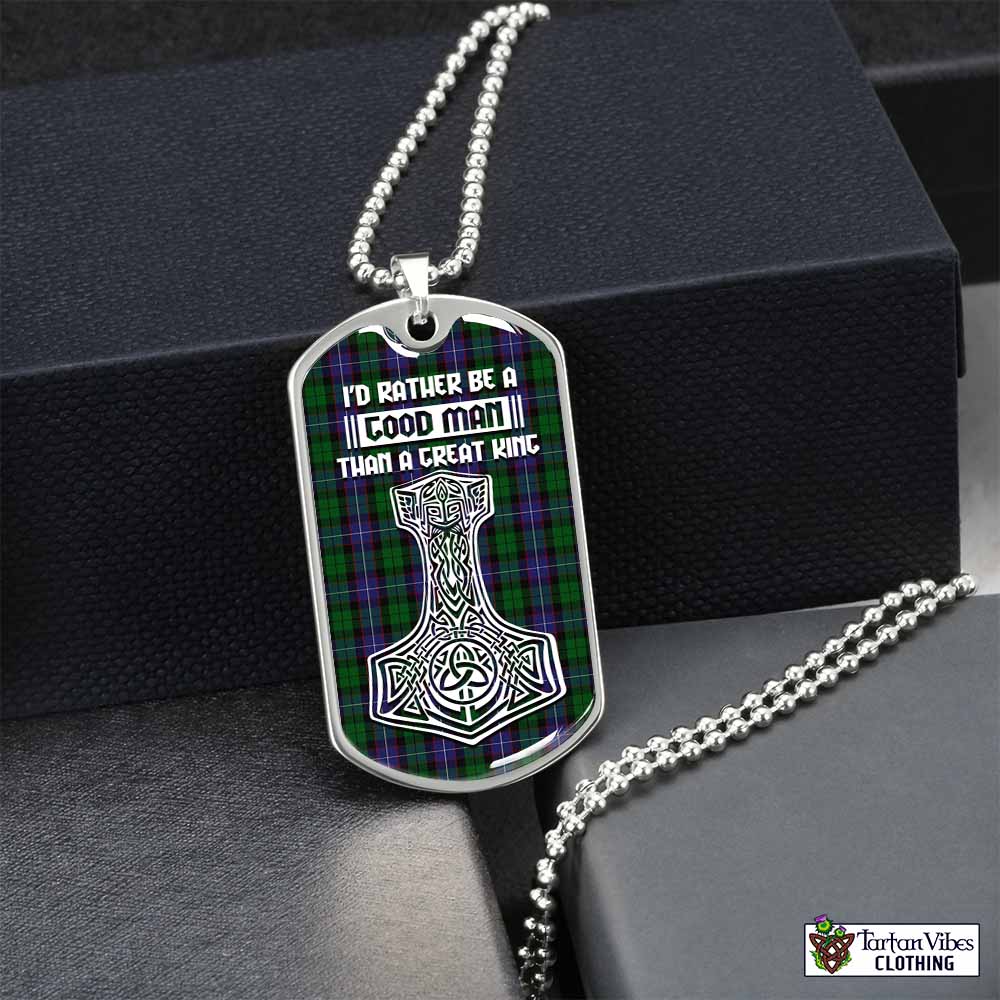 Tartan Vibes Clothing Galbraith Tartan Dog Tag Necklace Viking Mjolnir Style