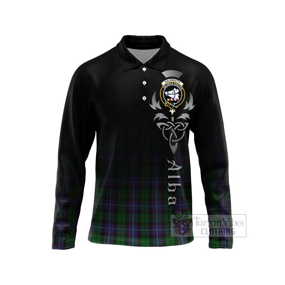 Tartan Vibes Clothing Galbraith Tartan Long Sleeve Polo Shirt Featuring Alba Gu Brath Family Crest Celtic Inspired