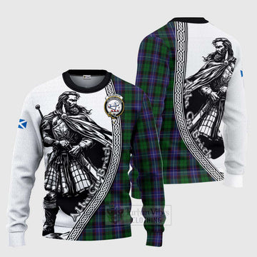 Galbraith Tartan Clan Crest Knitted Sweater with Highlander Warrior Celtic Style