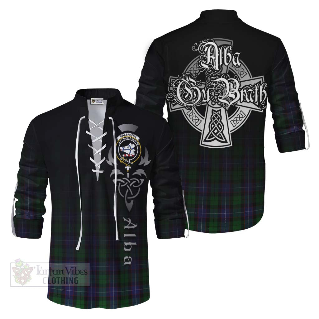 Tartan Vibes Clothing Galbraith Tartan Ghillie Kilt Shirt Featuring Alba Gu Brath Family Crest Celtic Inspired