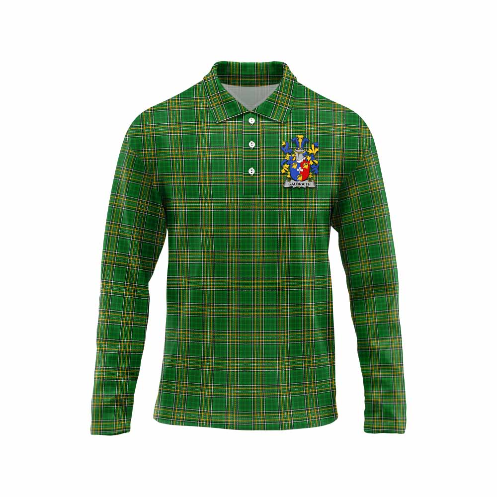 Tartan Vibes Clothing Galbraith Irish Clan Tartan Long Sleeve Polo Shirt with Coat of Arms