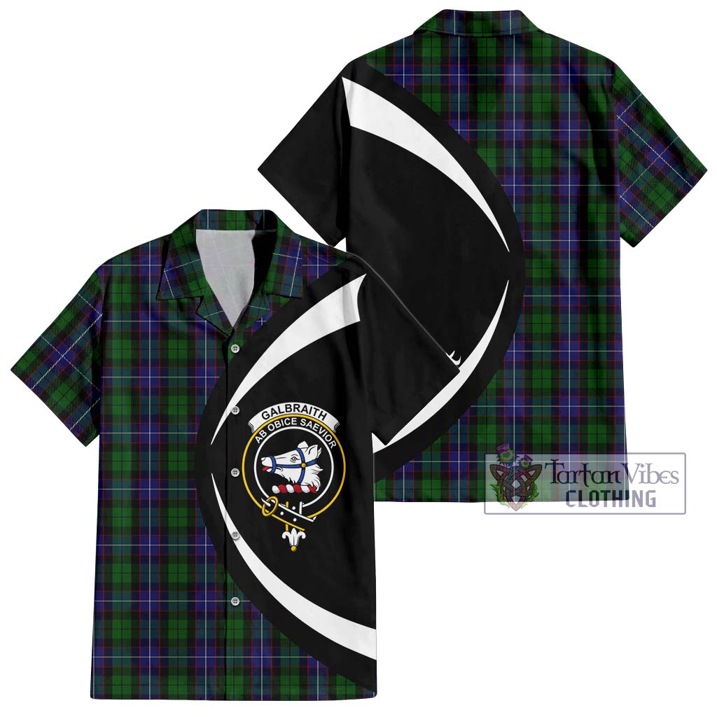 Galbraith Tartan Short Sleeve Button Up with Family Crest Circle Style Kid - Tartan Vibes Clothing