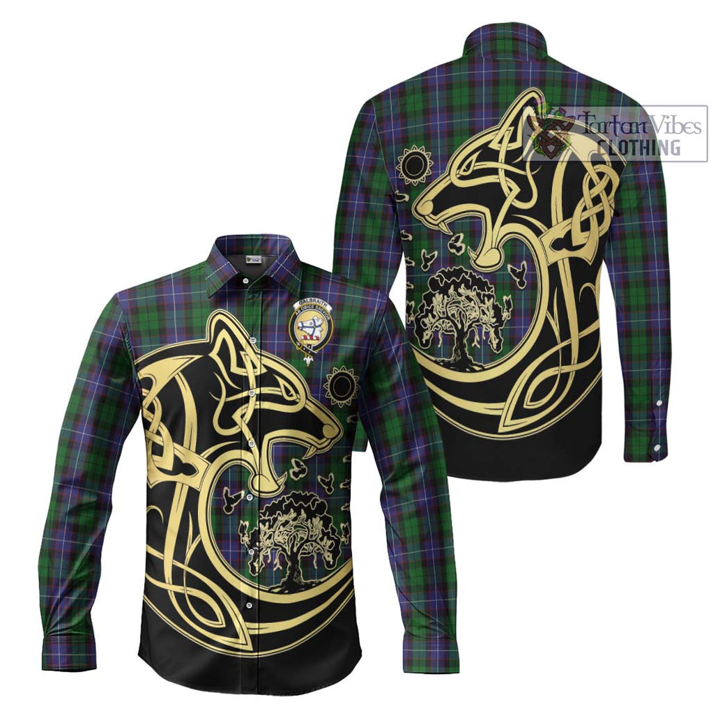 Galbraith Tartan Long Sleeve Button Shirt with Family Crest Celtic Wolf Style Men's Shirt S - Tartan Vibes Clothing