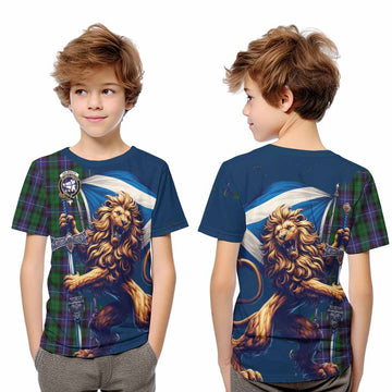 Galbraith Tartan Family Crest Kid T-Shirt with Scottish Majestic Lion