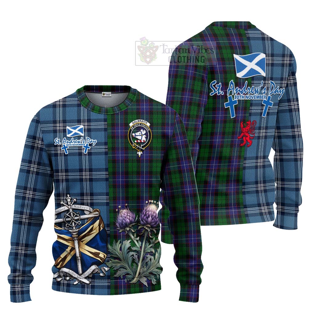 Tartan Vibes Clothing Galbraith Tartan Knitted Sweater Happy St. Andrew's Day Half Tartan Style