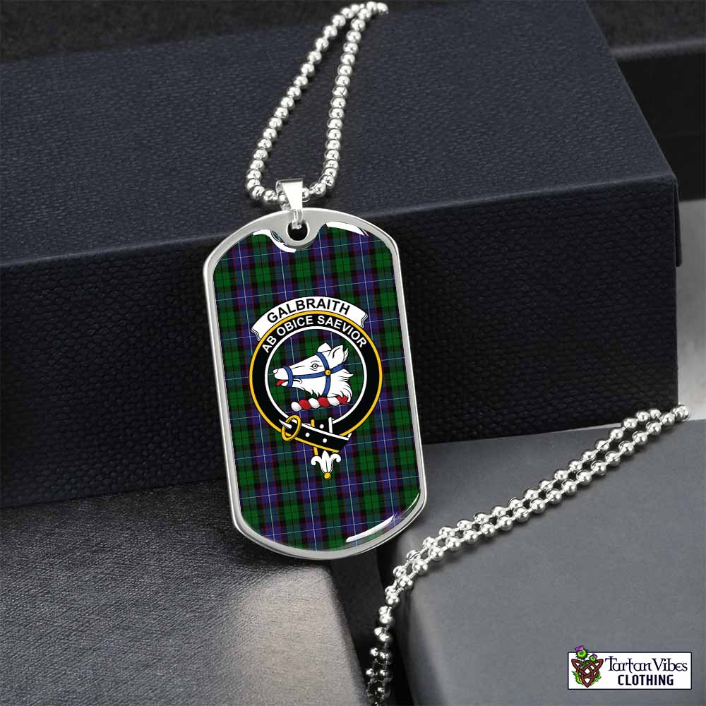 Tartan Vibes Clothing Galbraith Tartan Dog Tag Necklace with Family Crest