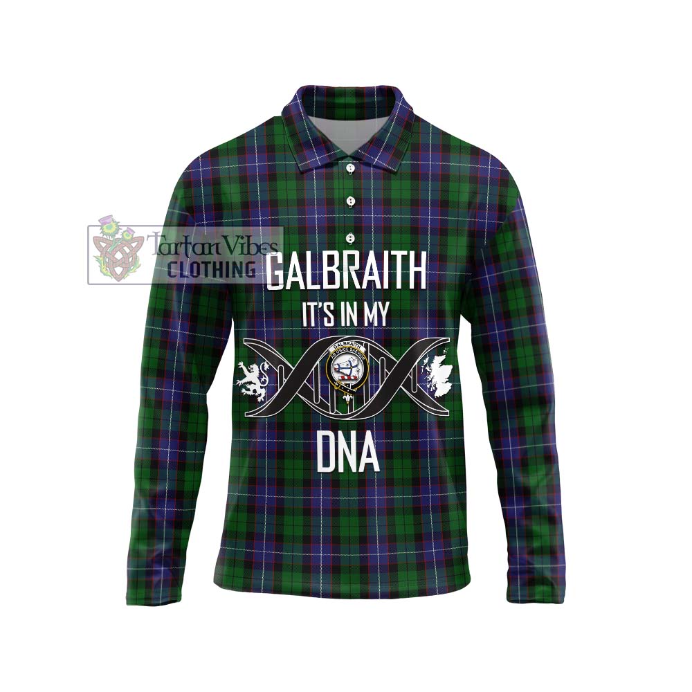 Galbraith Tartan Long Sleeve Polo Shirt with Family Crest DNA In Me Style Unisex - Tartanvibesclothing Shop