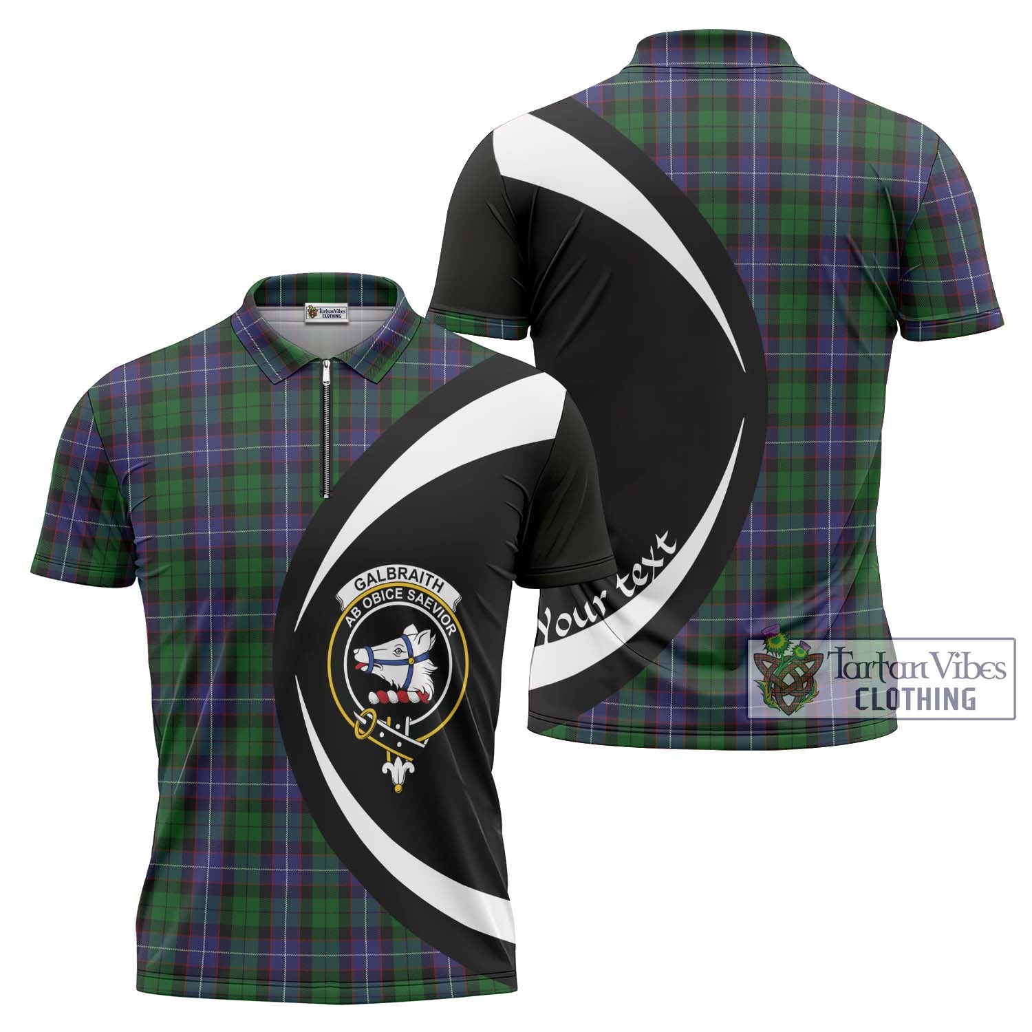 Tartan Vibes Clothing Galbraith Tartan Zipper Polo Shirt with Family Crest Circle Style