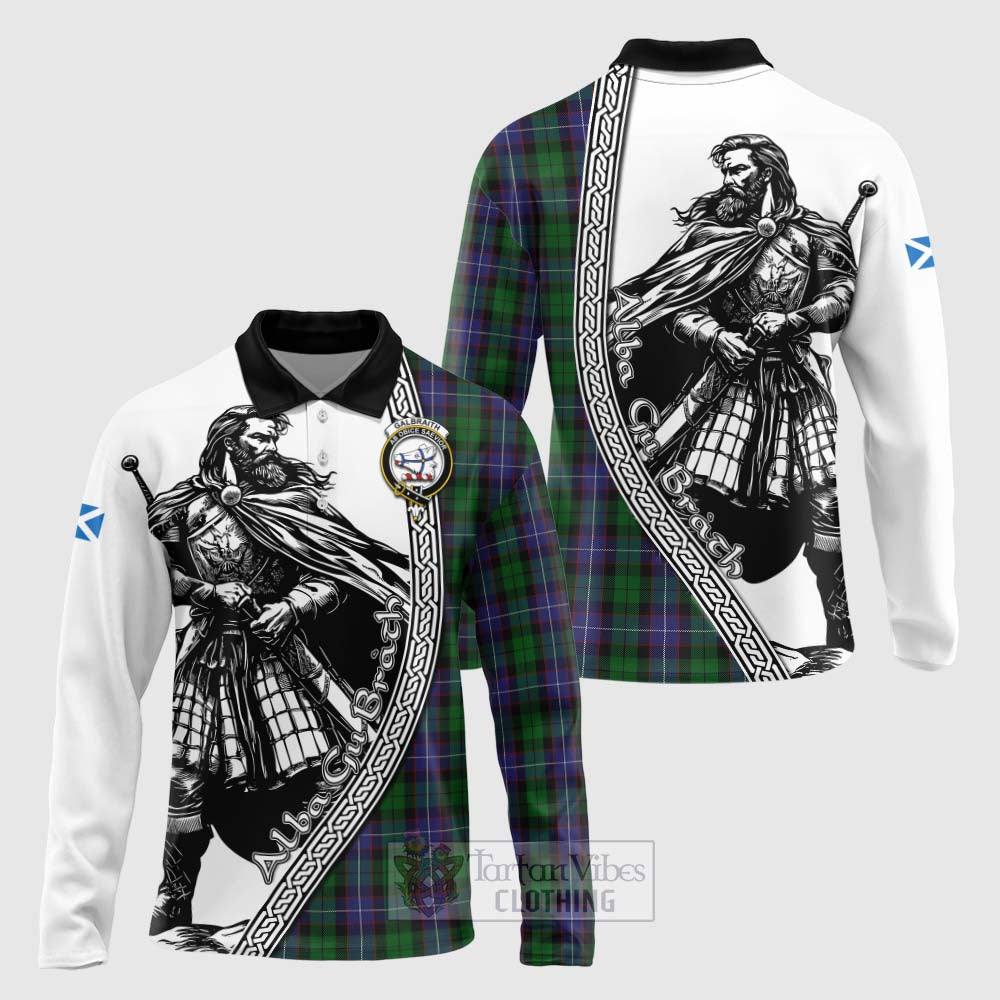 Tartan Vibes Clothing Galbraith Tartan Clan Crest Long Sleeve Polo Shirt with Highlander Warrior Celtic Style