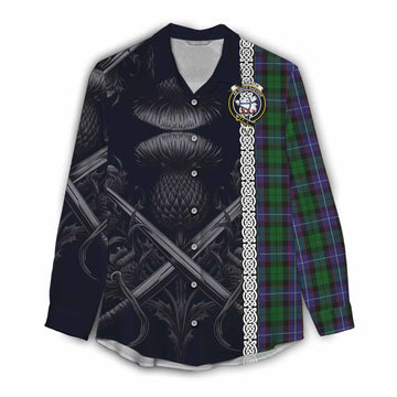 Galbraith Tartan Women's Casual Shirt with Family Crest Cross Sword Thistle Celtic Vibes