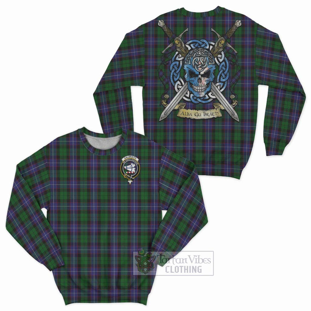 Tartan Vibes Clothing Galbraith Tartan Sweatshirt with Family Crest Celtic Skull Style