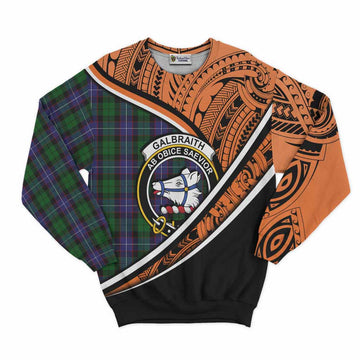 Galbraith Crest Tartan Sweatshirt with Polynesian Vibes Style - Orange Version