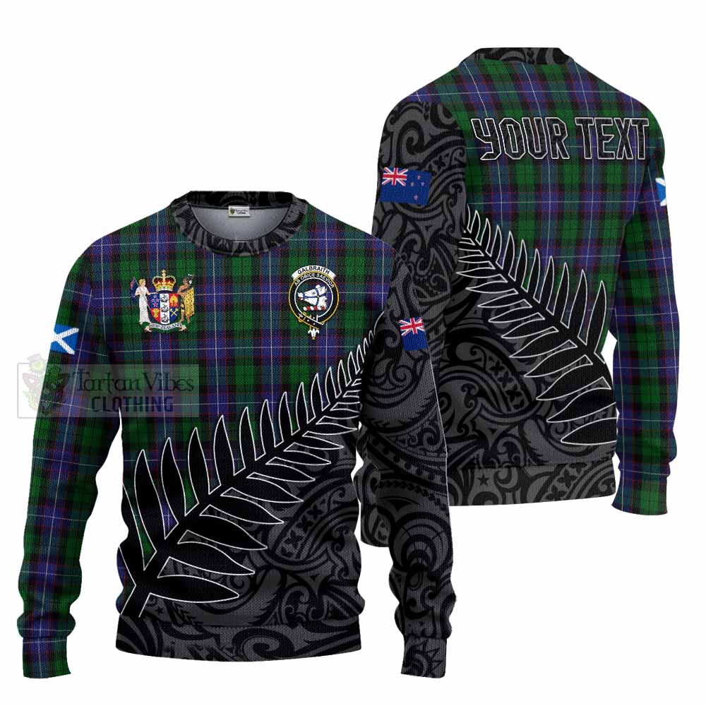 Tartan Vibes Clothing Galbraith Crest Tartan Knitted Sweater with New Zealand Silver Fern Half Style