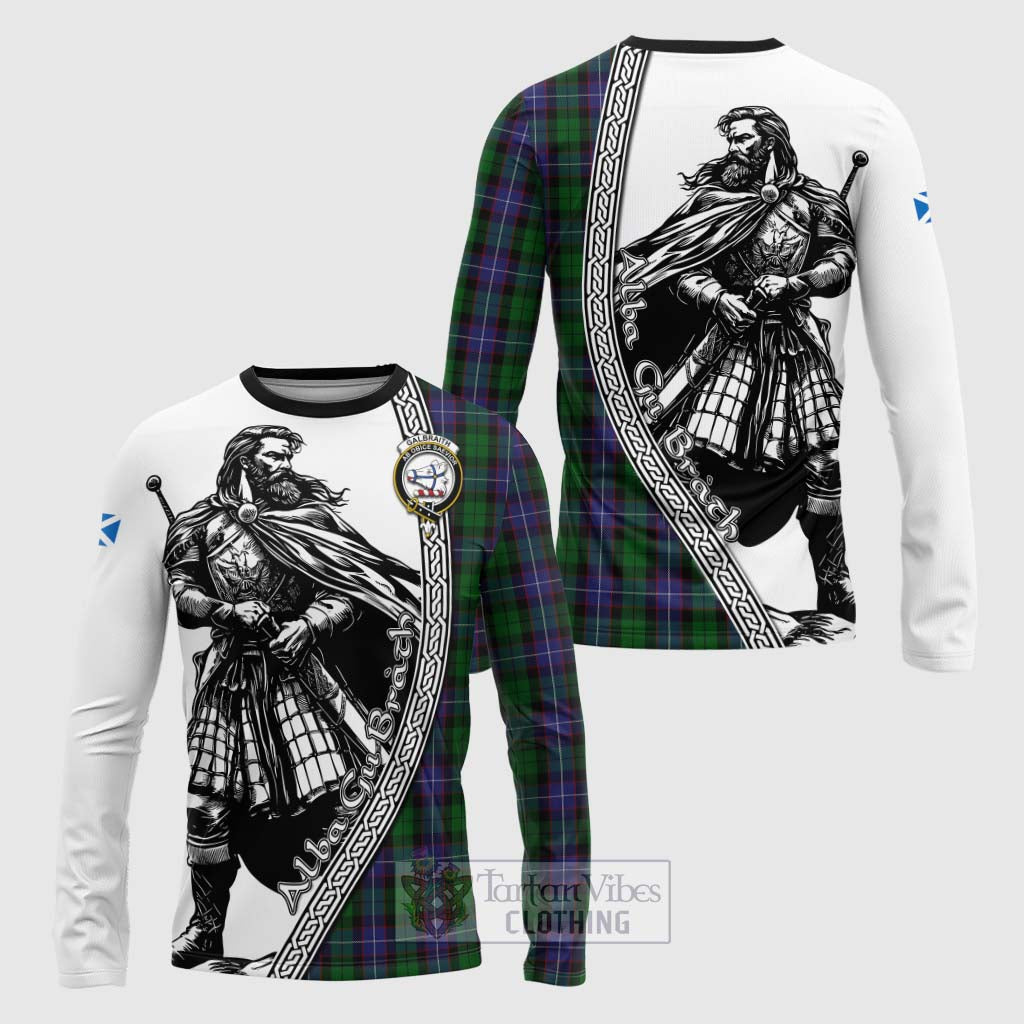 Tartan Vibes Clothing Galbraith Tartan Clan Crest Long Sleeve T-Shirt with Highlander Warrior Celtic Style