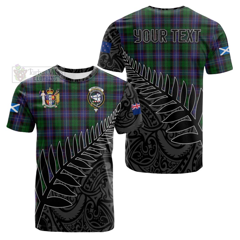 Tartan Vibes Clothing Galbraith Crest Tartan Cotton T-shirt with New Zealand Silver Fern Half Style